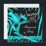 Invitation Sweet sixteen 16 Masquerade Zèbre Turquoise<br><div class="desc">Zebra Poster de animal Sweet sixteen 16 Masquerade Party Turquoise Masque bleu argent Masque Anniversaire Sweet sixteen 16e Elégant Classy  d'anniversaire invitations Modèles</div>