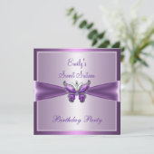 Invitation Sweet sixteen 16 Papillon mauve mauve (Debout devant)