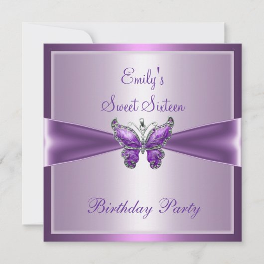 Invitation Sweet sixteen 16 Papillon mauve mauve (Devant)