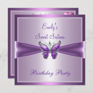 Invitation Sweet sixteen 16 Papillon mauve mauve