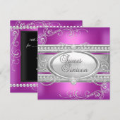Invitation Sweet sixteen 16 Parti rose blanc perle d'argent 2 (Devant / Derrière)