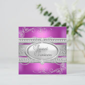 Invitation Sweet sixteen 16 Parti rose blanc perle d'argent 2 (Debout devant)