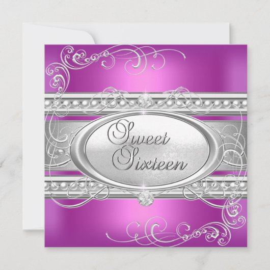 Invitation Sweet sixteen 16 Parti rose blanc perle d'argent 2 (Devant)