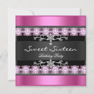 Invitation Sweet sixteen 16 Partie rose noir argent blanc