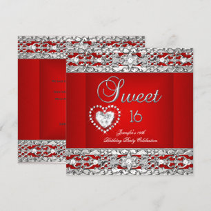 Invitation Sweet sixteen 16 Partie Rouge Diamant Argent