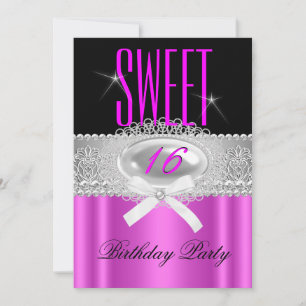 Invitation Sweet sixteen 16 Plutôt Rose Chaud Noir Argent