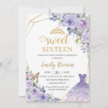 Invitation Sweet sixteen 16 Princesse Florale Violet Annivers<br><div class="desc">Personnalisez cette belle invitation d'anniversaire de Sweet sixteen avec sa propre formulation facilement et rapidement,  appuyez simplement sur le bouton customiser pour réorganiser et formater le style et le placement du texte. Objets correspondants disponibles en magasin ! c) Le Happy Cat Studio</div>