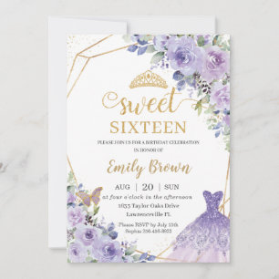 Invitation Sweet sixteen 16 Princesse Florale Violet Annivers