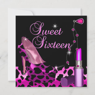 Invitation Sweet Sixteen 16 Rose Léopard Chaussure Rouge à Lè