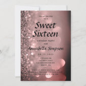 Invitation Sweet sixteen 16 Rose Parties scintillant or Anniv (Devant)