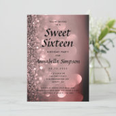 Invitation Sweet sixteen 16 Rose Parties scintillant or Anniv (Debout devant)