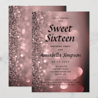 Invitation Sweet sixteen 16 Rose Parties scintillant or Anniv