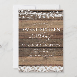 Invitation Sweet sixteen 16e anniversaire Rustic Farmhouse