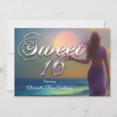 Invitation Sweet sixteen 16e fille violette sur Plage bleu oc (Devant)