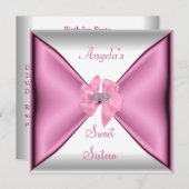 Invitation Sweet sixteen 16ème anniversaire de fête Bow rose (Devant / Derrière)
