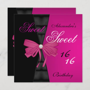 Invitation Sweet sixteen 16ème Bright Pink Black Bow