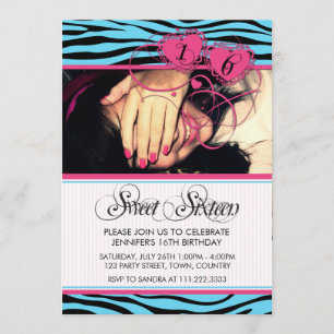 INVITATION SWEET SIXTEEN À LA MODE ROSE BLEU D'IMPRESSION DE