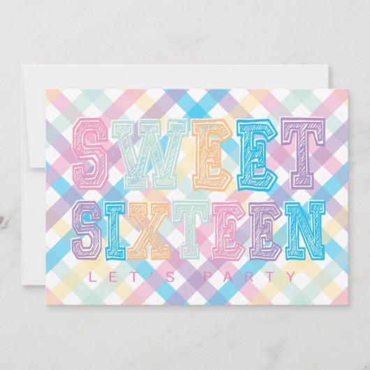 Invitation Sweet sixteen à thème rose bleu violet (Devant)