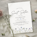 Invitation Sweet sixteen Airy Blue Fleurs sauvages 16e annive<br><div class="desc">Joli et élégant doux 16 invitations avec des illustrations d'aquarelle de fleur sauvage. Fleur bleue sur un arrière - plan blanc aéré. L'envers est bleu glace,  avec un motif de coordination.</div>