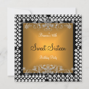 Invitation Sweet sixteen Anniversaire 16 16ème Or Argent Noir