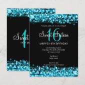 Invitation Sweet sixteen Anniversaire Fête Étincelles Turquoi (Devant / Derrière)