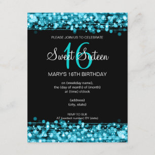 Invitation Sweet sixteen Anniversaire Fête Étincelles Turquoi