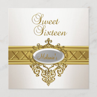 Invitation Sweet sixteen Anniversaire Soirée Elegant Blanc Or