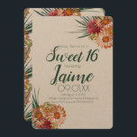 Invitation Sweet sixteen Aquarelle tropicale Floral Kraft<br><div class="desc">Sweet 16 Invitations de fête main Aquarelle Floral</div>