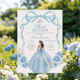 Invitation Sweet sixteen Argent et Bébé Bleu Anniversaire