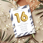 Invitation Sweet sixteen Balloon fête d'anniversaire<br><div class="desc">Joli bleu et or 16 ballon design sweet sixteen invitation fête d'anniversaire. Ajoutez les détails de votre fête à cette jolie invitation à la conception florale de la frontière,  parfaite pour fêter son 16ème anniversaire.</div>