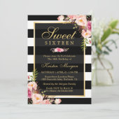 Invitation Sweet sixteen Belle Flore Noir Blancs (Debout devant)