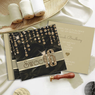 Invitation Sweet sixteen bijou satiné Noir Gold ID260