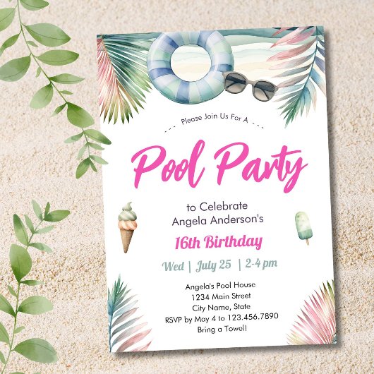 Invitation Sweet Sixteen Birthday Pool Party