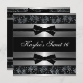 Invitation Sweet sixteen Black White Bows (Devant / Derrière)