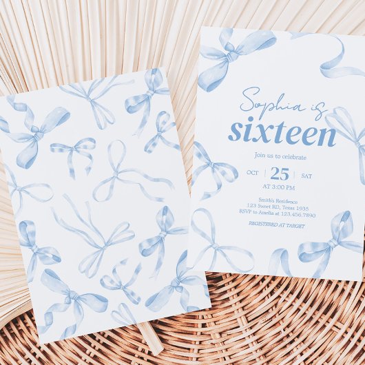 Invitation Sweet sixteen Bleu Bow