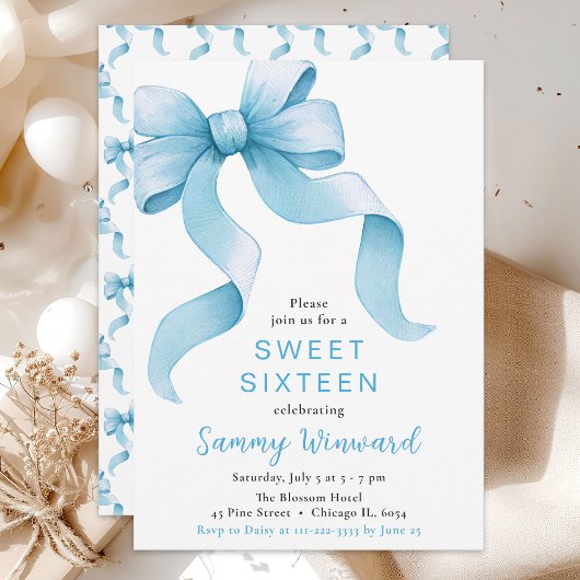 Invitation Sweet sixteen bleu Coquette Bow
