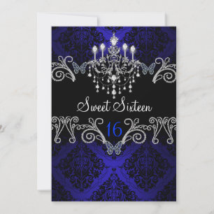 Invitation Sweet Sixteen Bleu Damassé & Papillon