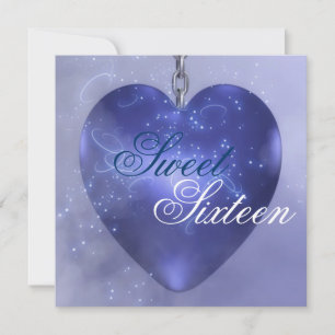 Invitation Sweet sixteen Bleu foncé Coeur Anniversaire Invita