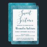 Invitation Sweet sixteen bleu turquoise<br><div class="desc">Sweet sixteen bleu turquoise à étincelles Invitation de fête d'anniversaire. Cette invitation est parfaite pour la fête d'anniversaire Turquoise Blue Sweet 16 qui cherche à célébrer en Turquoise.</div>