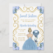 Invitation Sweet sixteen Blonde Princesse en Bleu (Devant)