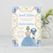 Invitation Sweet sixteen Blonde Princesse en Bleu (Debout devant)