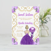 Invitation Sweet sixteen Blonde Princesse en violet (Debout devant)