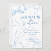 Invitation Sweet sixteen Blue Bow fête d'anniversaire (Devant)