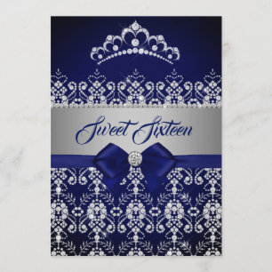 Invitation Sweet sixteen Blue Navy Étincelle Diamond Tiara Bo