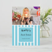 Invitation Sweet Sixteen Blue Stripe Photo (Debout devant)