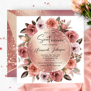Invitation Sweet sixteen Blush Floral Rose Parties scintillan