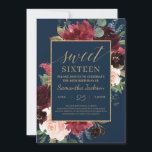 Invitation Sweet sixteen boho marine bordeaux floral<br><div class="desc">Broussou bordeaux marine floral sweet sixteen invitation,  Contactez-moi pour les articles correspondants ou pour la personnalisation,  Roses blush ©</div>