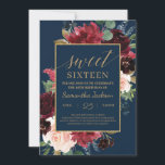Invitation Sweet sixteen boho marine bordeaux floral<br><div class="desc">Broussou bordeaux marine floral sweet sixteen invitation,  Contactez-moi pour les articles correspondants ou pour la personnalisation,  Roses blush ©</div>