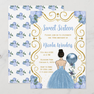 Invitation Sweet sixteen Brown Hair Princesse en Bleu