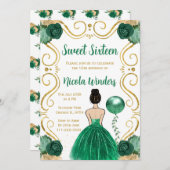 Invitation Sweet sixteen Brown princesse en vert (Devant / Derrière)